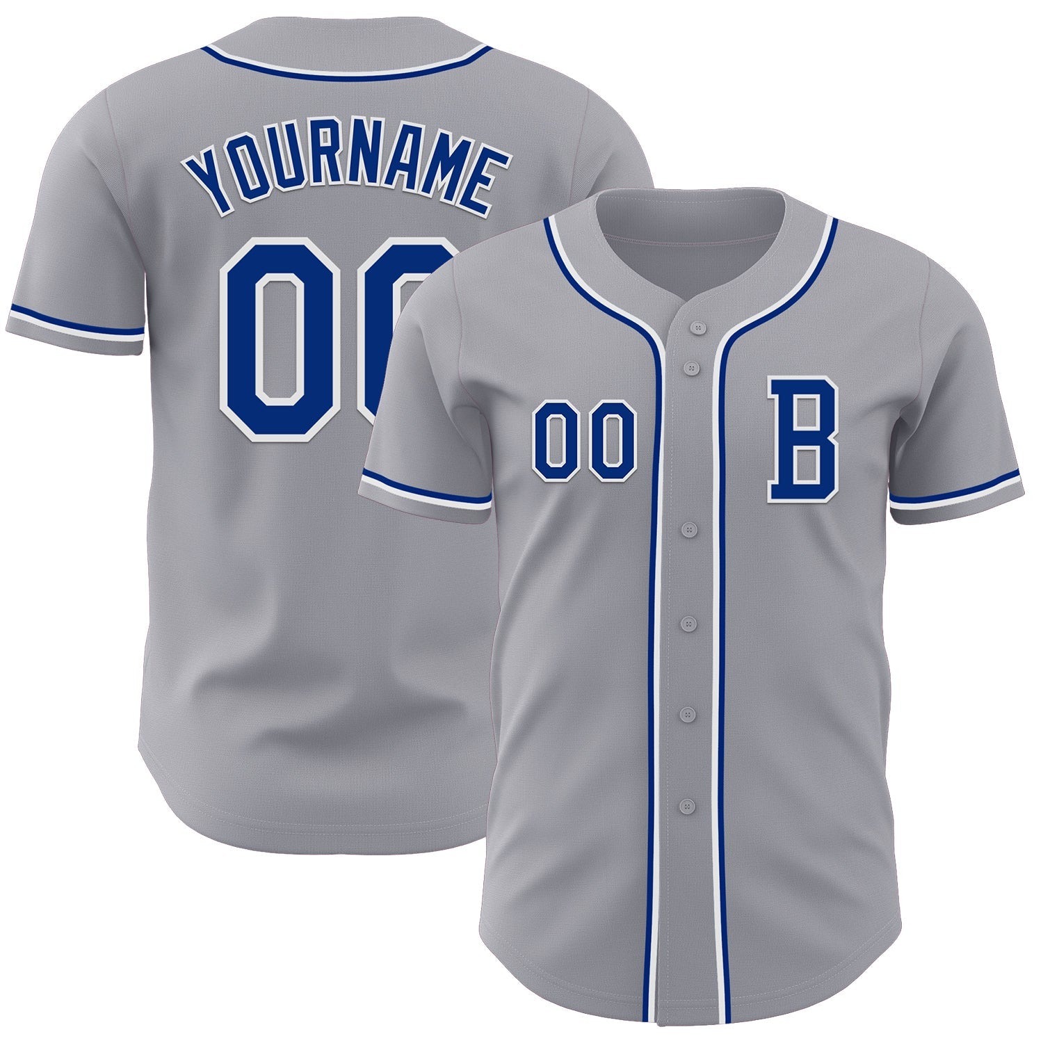 Custom Gray Royal-White Authentic Baseball Jersey - Main View
