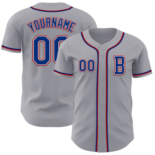 Custom Gray Royal-Red Authentic Baseball Jersey - Main View