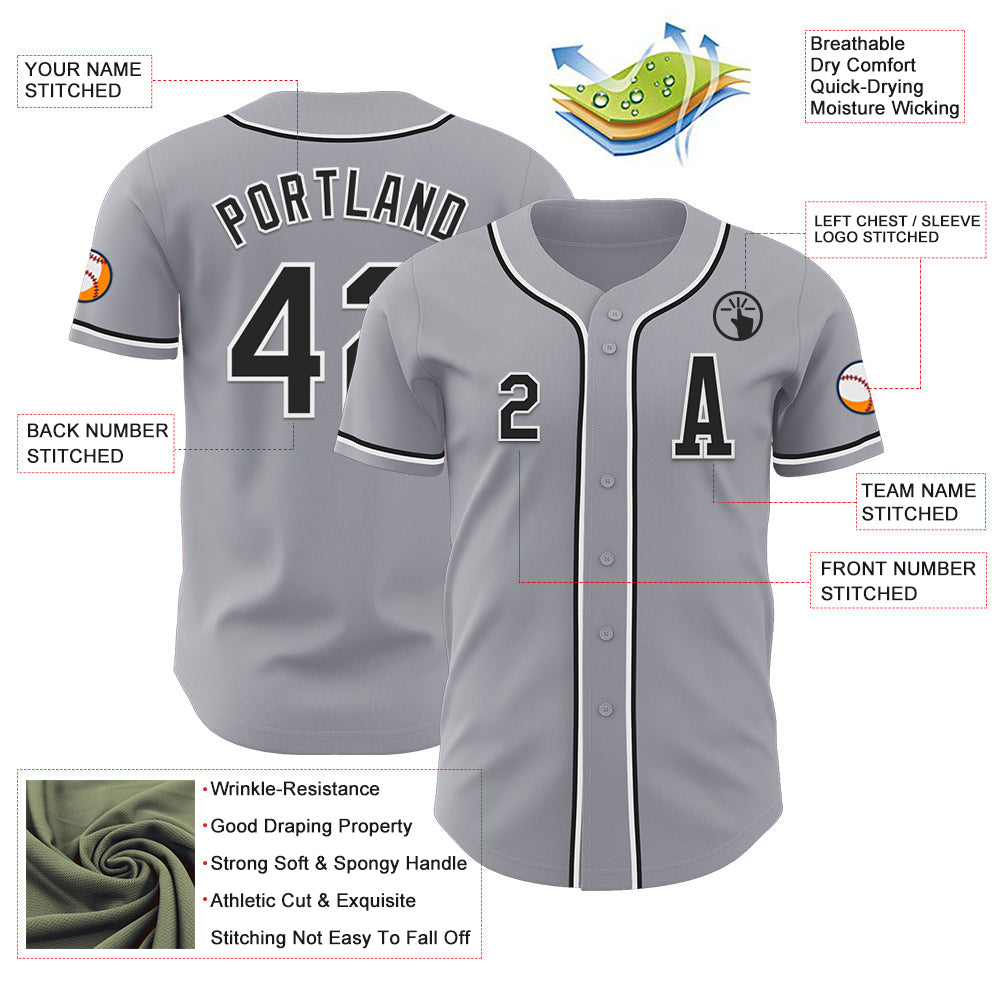 Custom Gray Black-White Authentic Baseball Jersey view 2