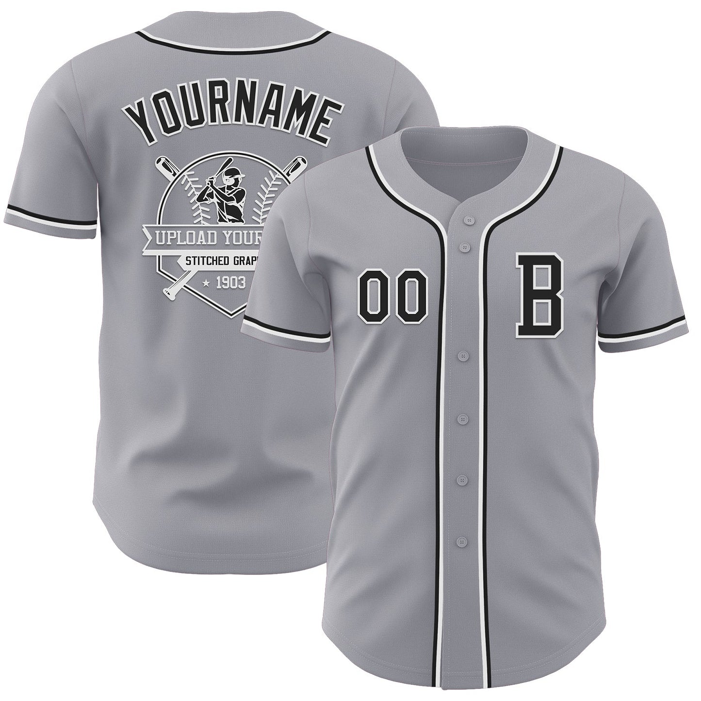 Custom Gray Black-White Authentic Baseball Jersey view 5