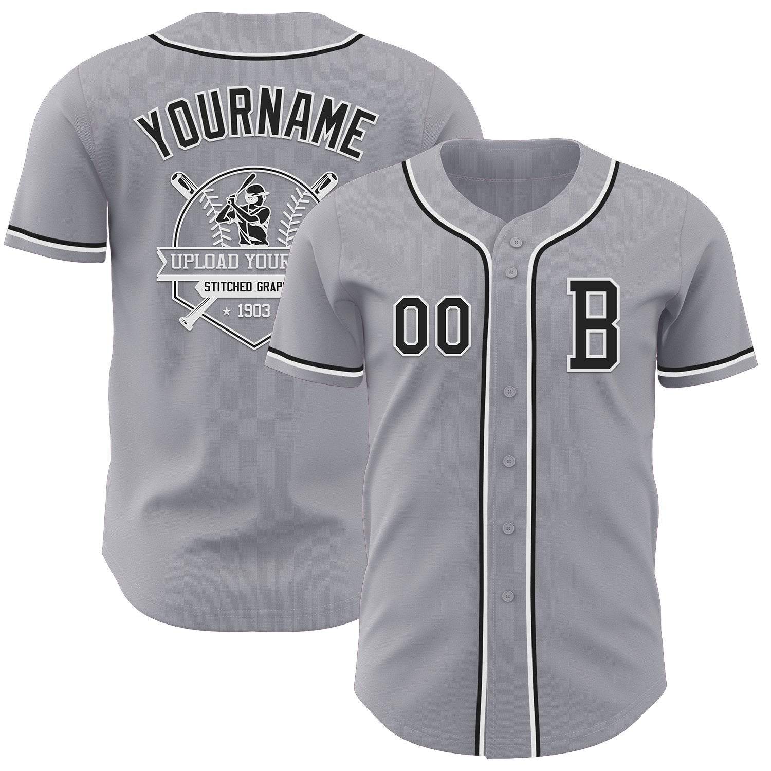 Custom Gray Black-White Authentic Baseball Jersey view 5