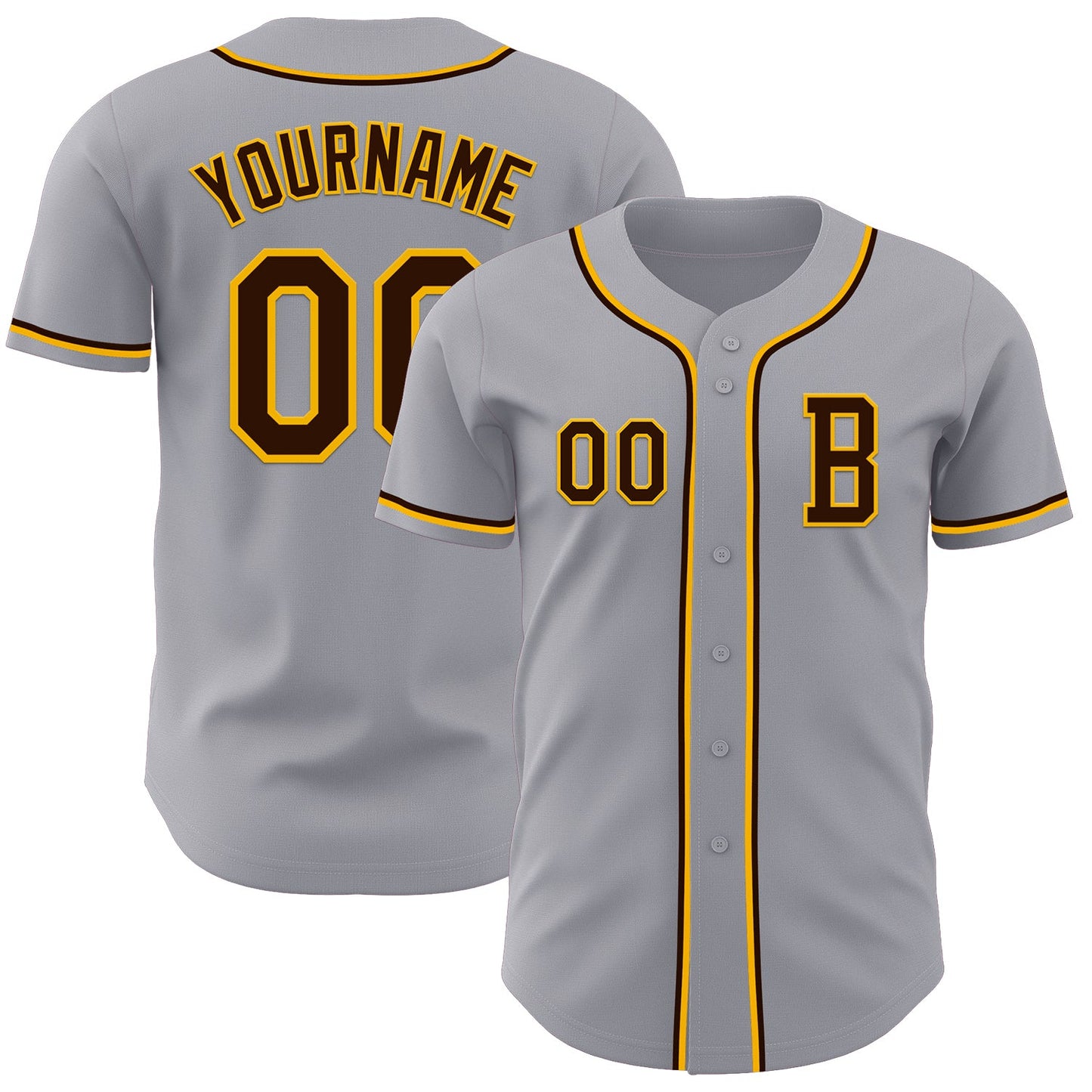 Custom Gray Brown-Gold Authentic Baseball Jersey - Main View