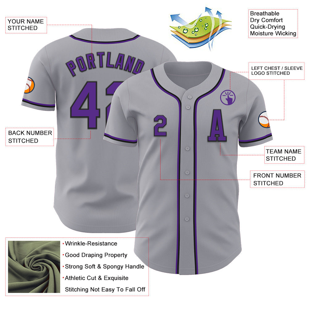 Custom Gray Purple-Black Authentic Baseball Jersey view 2