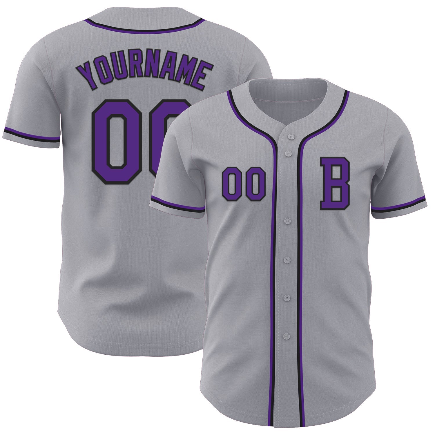 Custom Gray Purple-Black Authentic Baseball Jersey - Main View