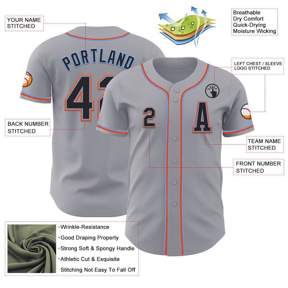 Custom Gray Black Powder Blue-Orange Authentic Baseball Jersey view 2