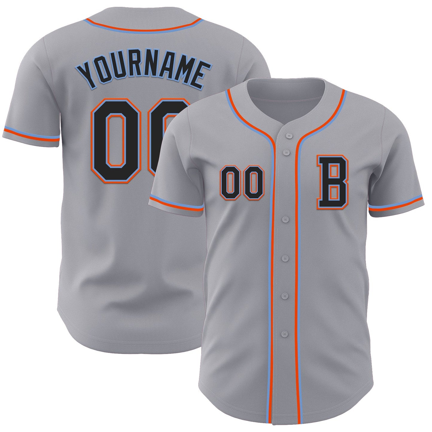Custom Gray Black Powder Blue-Orange Authentic Baseball Jersey - Main View