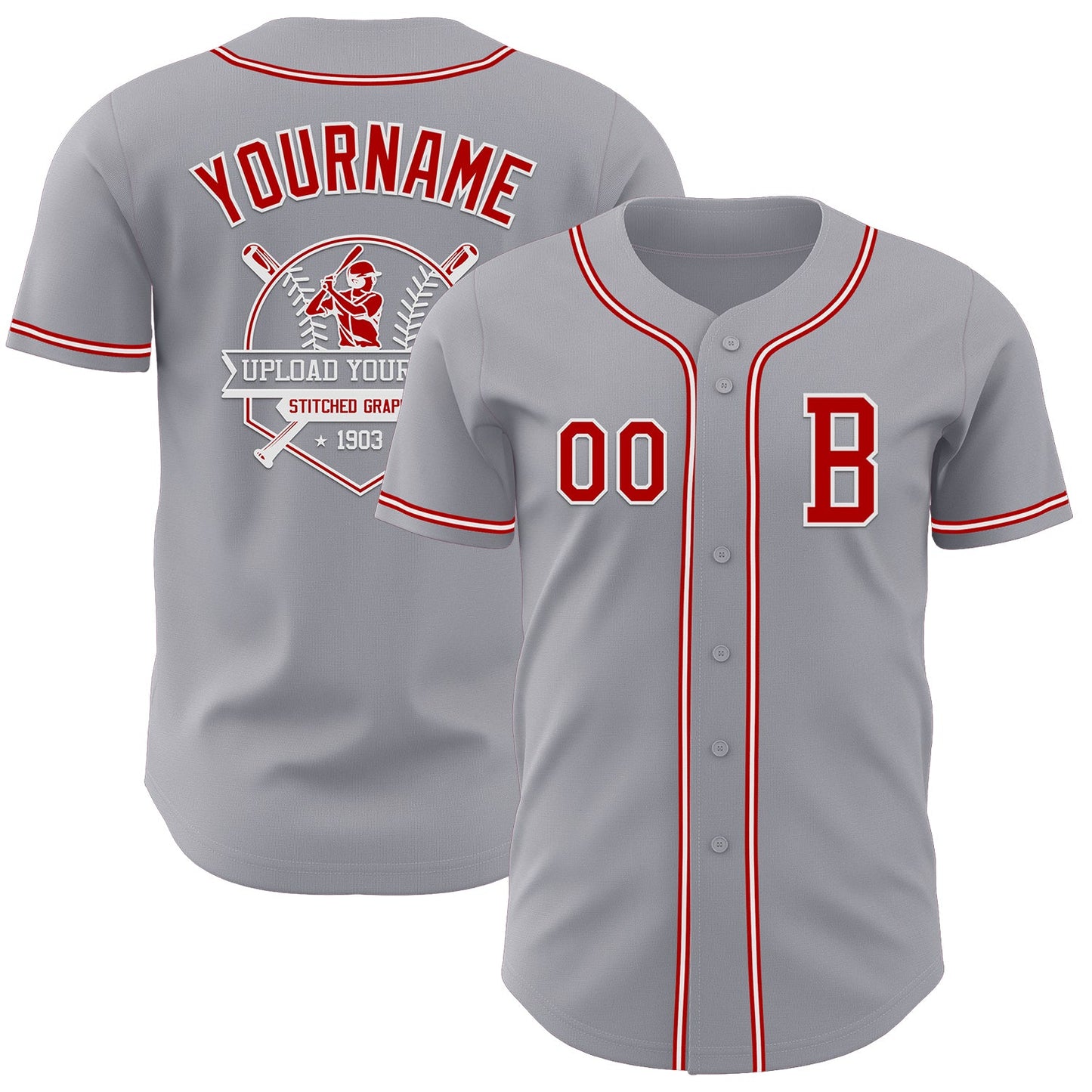 Custom Gray Red-White Authentic Baseball Jersey view 5