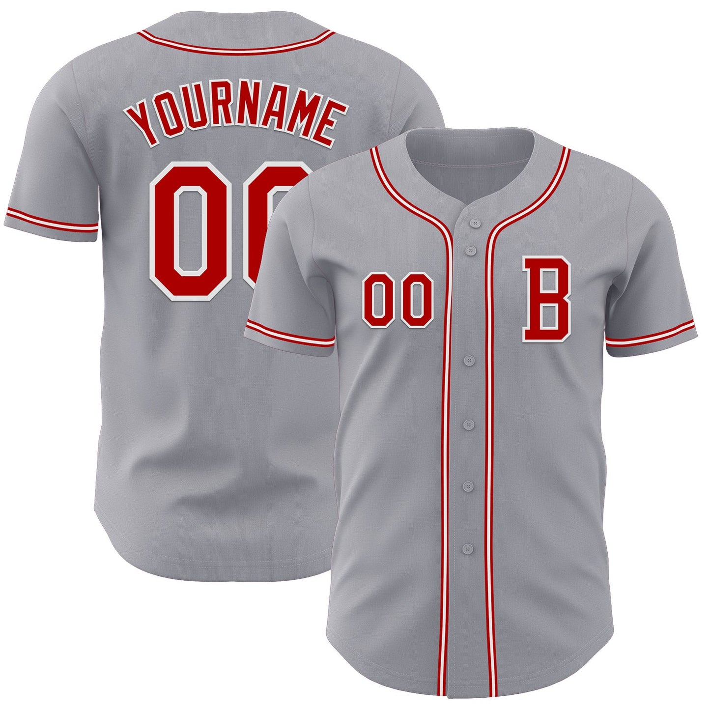Custom Gray Red-White Authentic Baseball Jersey - Main View