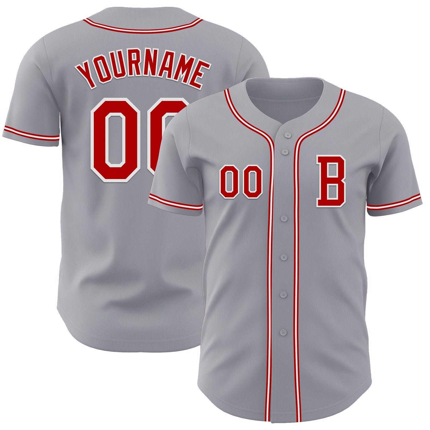 Custom Gray Red-White Authentic Baseball Jersey - Main View