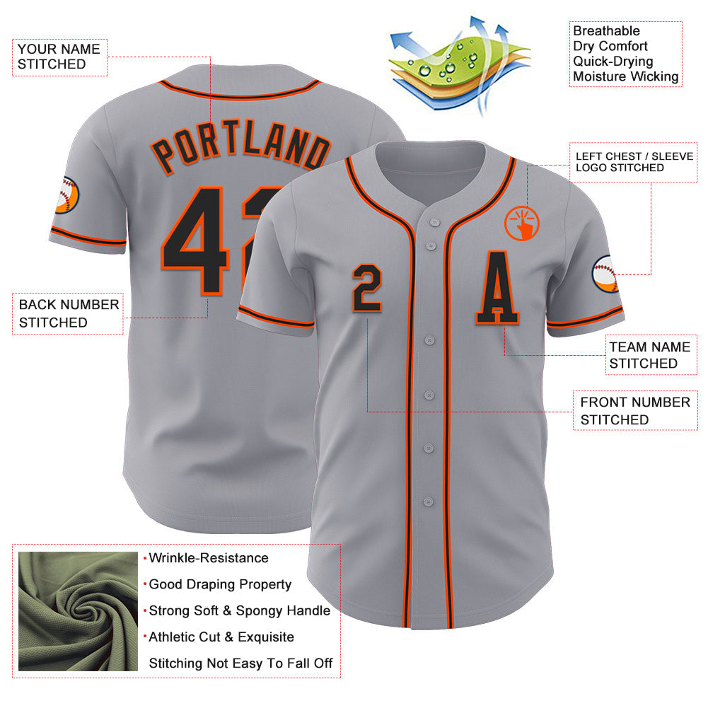 Custom Gray Black-Orange Authentic Baseball Jersey view 2