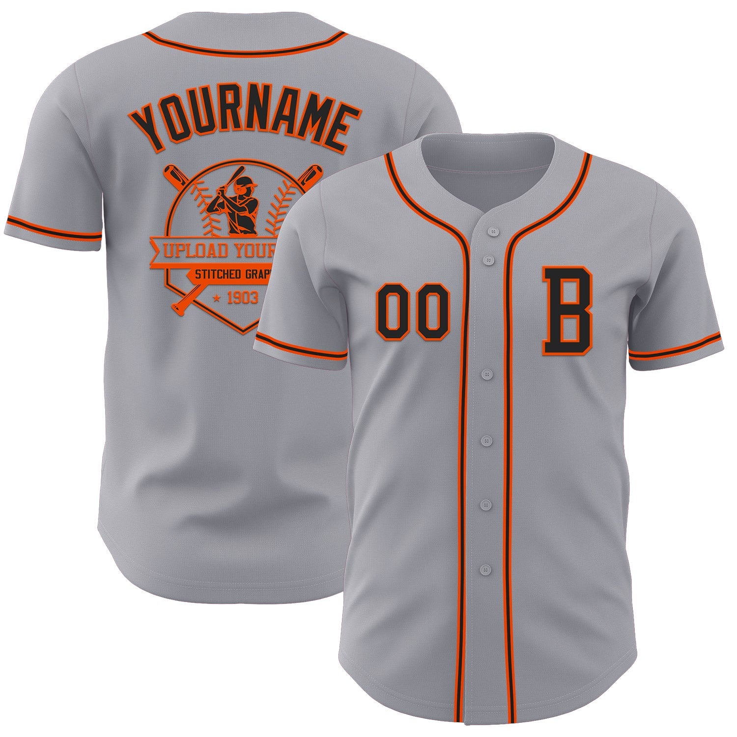 Custom Gray Black-Orange Authentic Baseball Jersey view 5