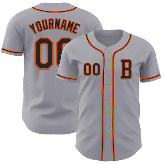 Custom Gray Black-Orange Authentic Baseball Jersey - Main View