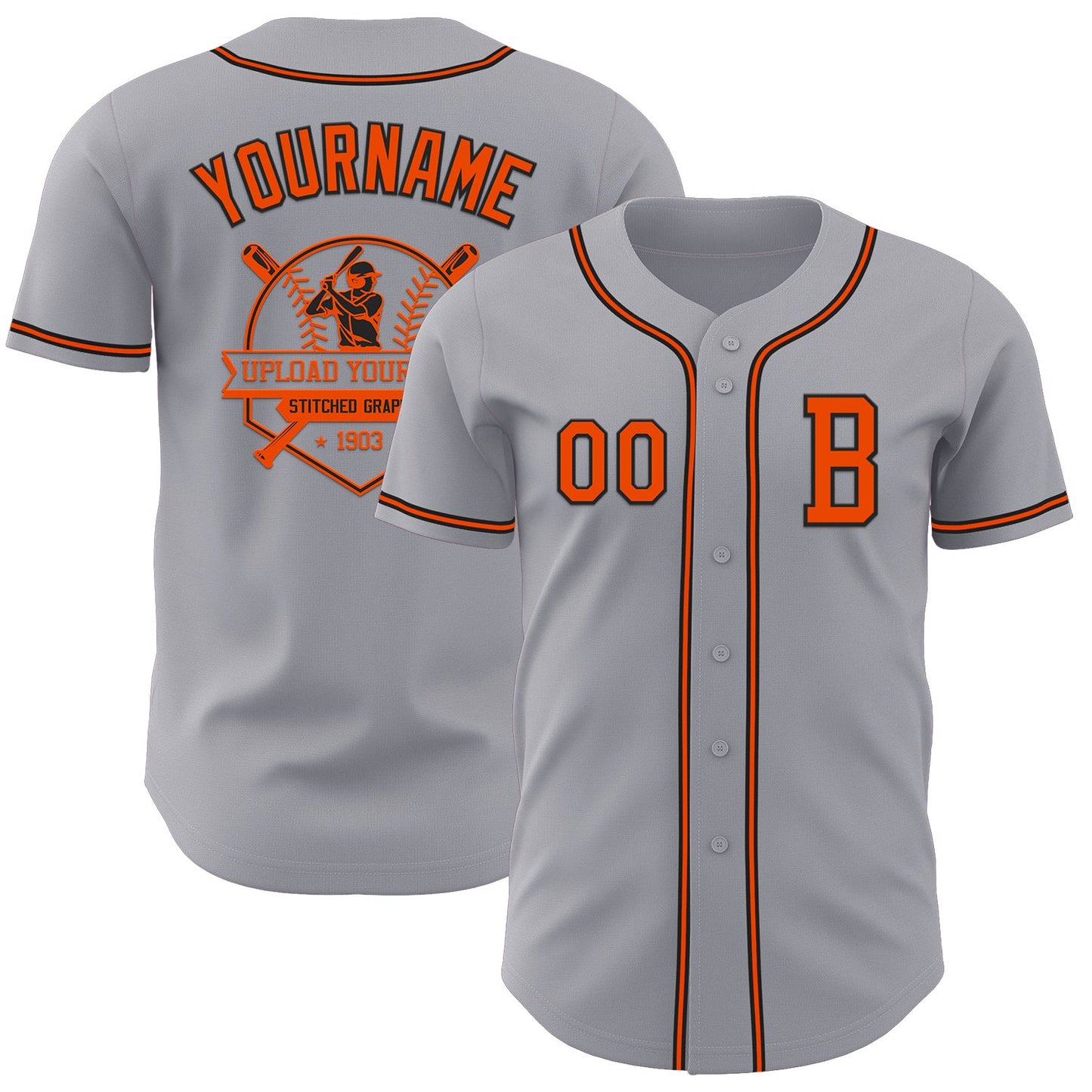 Custom Gray Orange-Black Authentic Baseball Jersey view 5