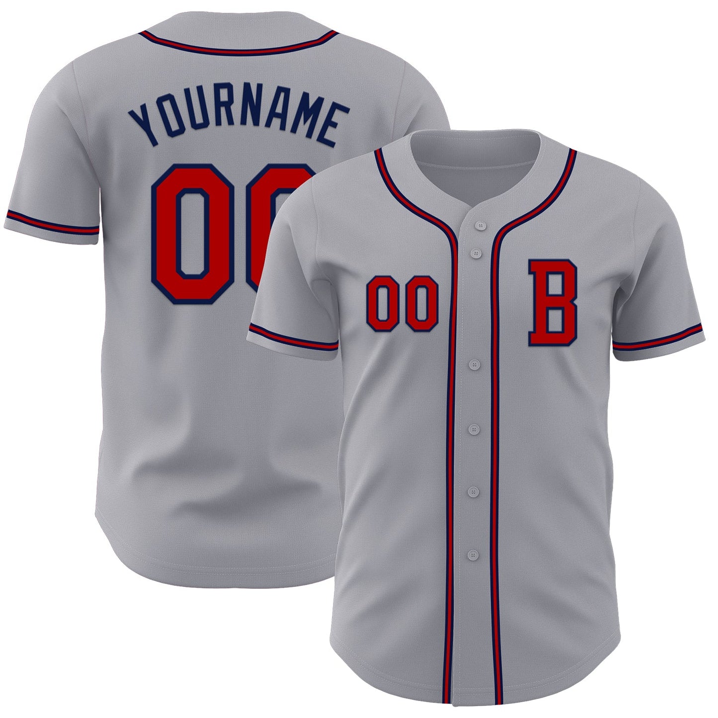 Custom Gray Red-Navy Authentic Baseball Jersey - Main View