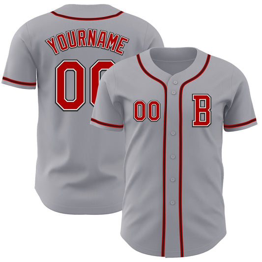 Custom Gray Red-Black Authentic Baseball Jersey - Main View