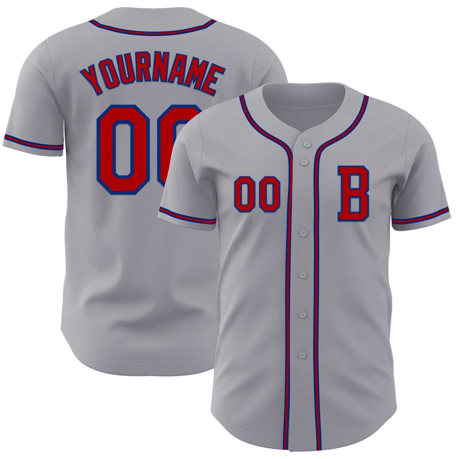 Custom Gray Red-Royal Authentic Baseball Jersey - Main View