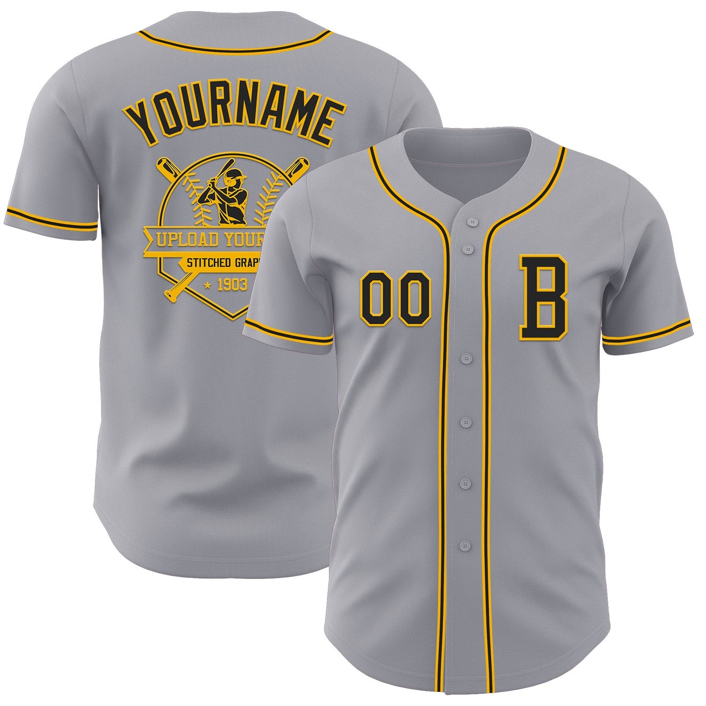 Custom Gray Black-Gold Authentic Baseball Jersey view 5