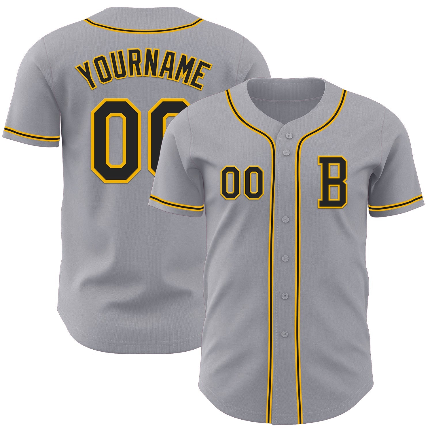 Custom Gray Black-Gold Authentic Baseball Jersey - Main View