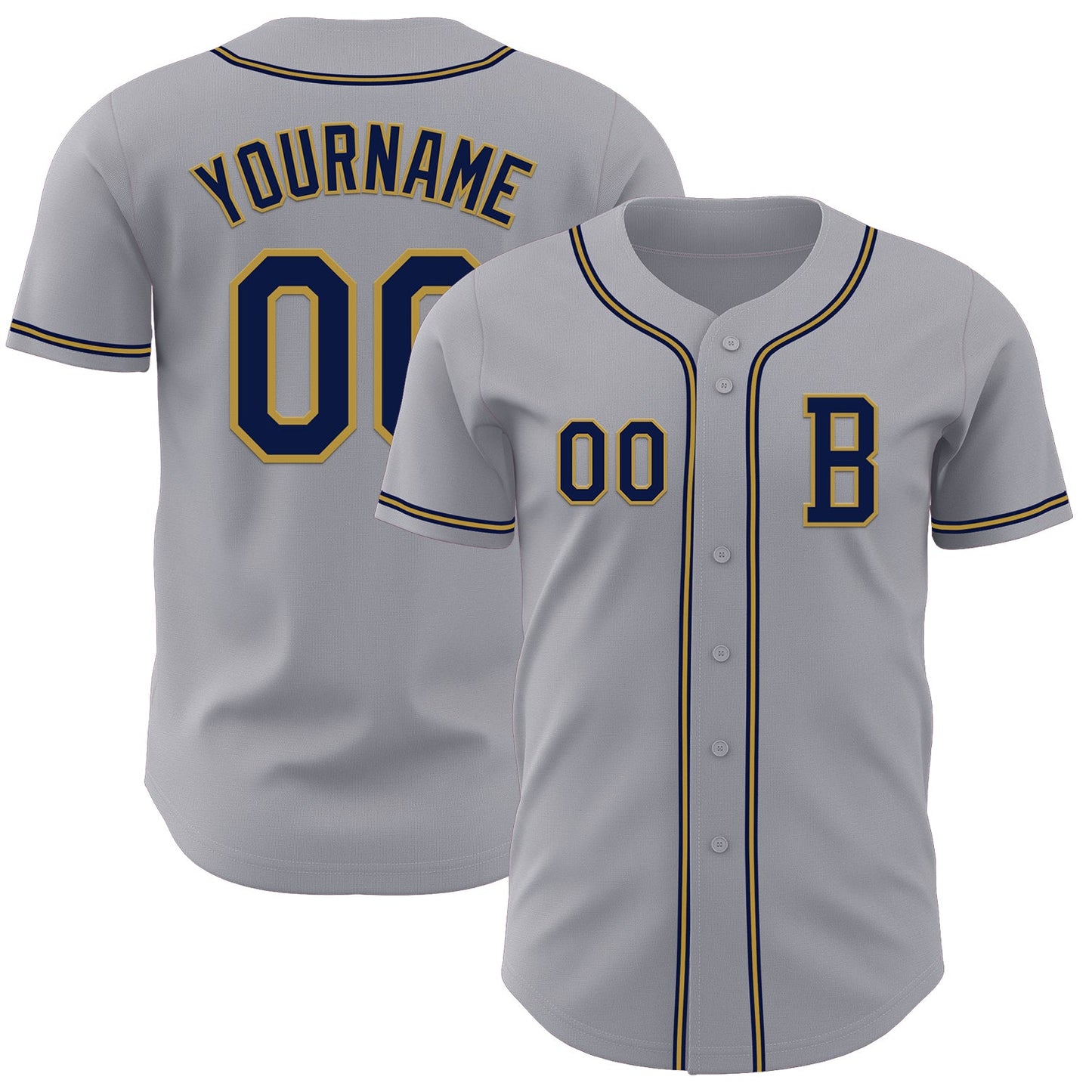 Custom Gray Navy-Old Gold Authentic Baseball Jersey - Main View