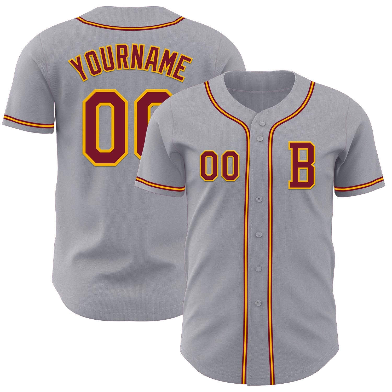 Custom Gray Crimson-Gold Authentic Baseball Jersey - Main View