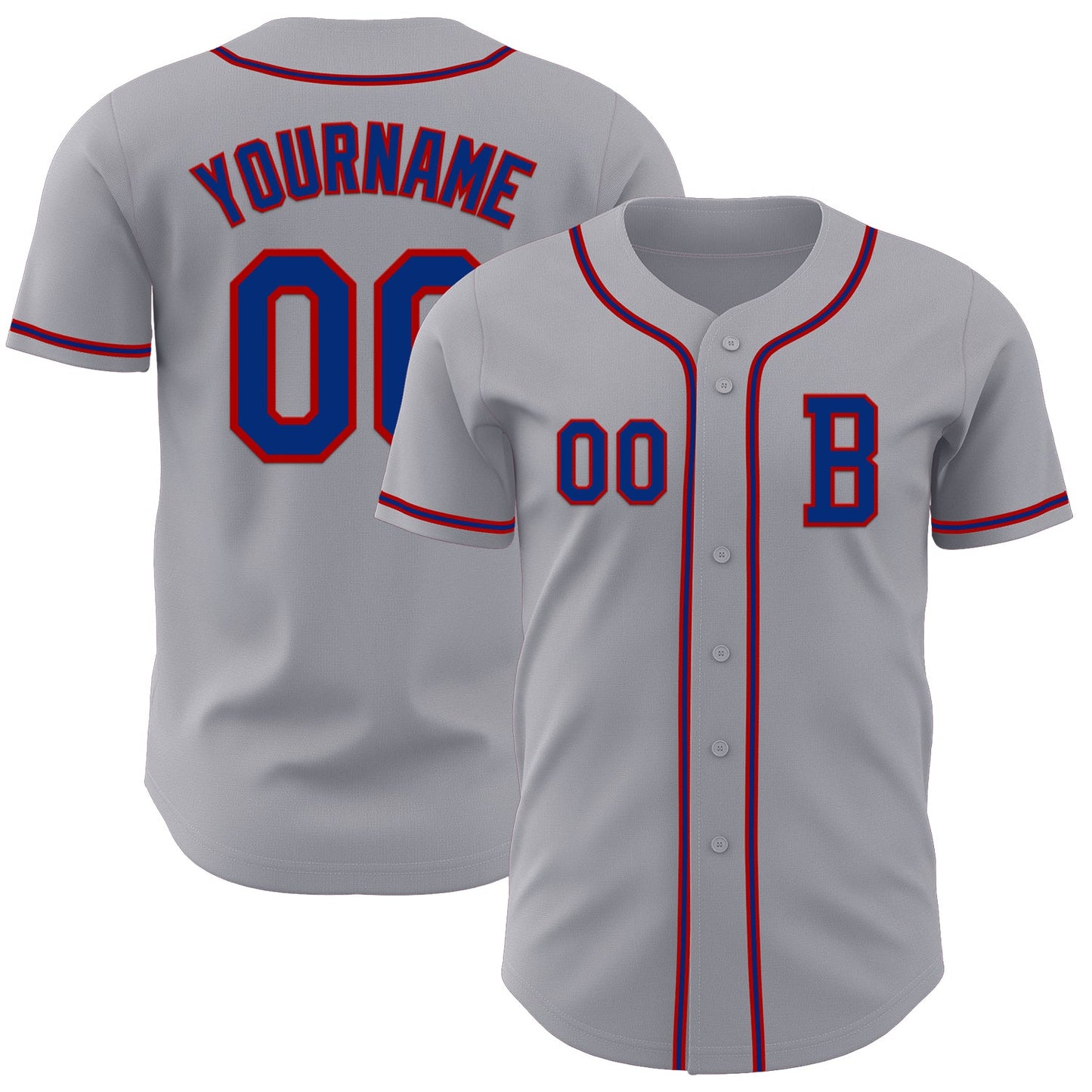 Custom Gray Royal-Red Authentic Baseball Jersey - Main View