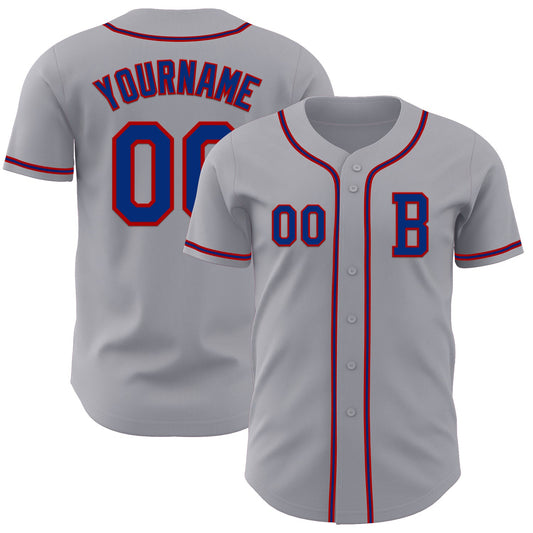 Custom Gray Royal-Red Authentic Baseball Jersey - Main View