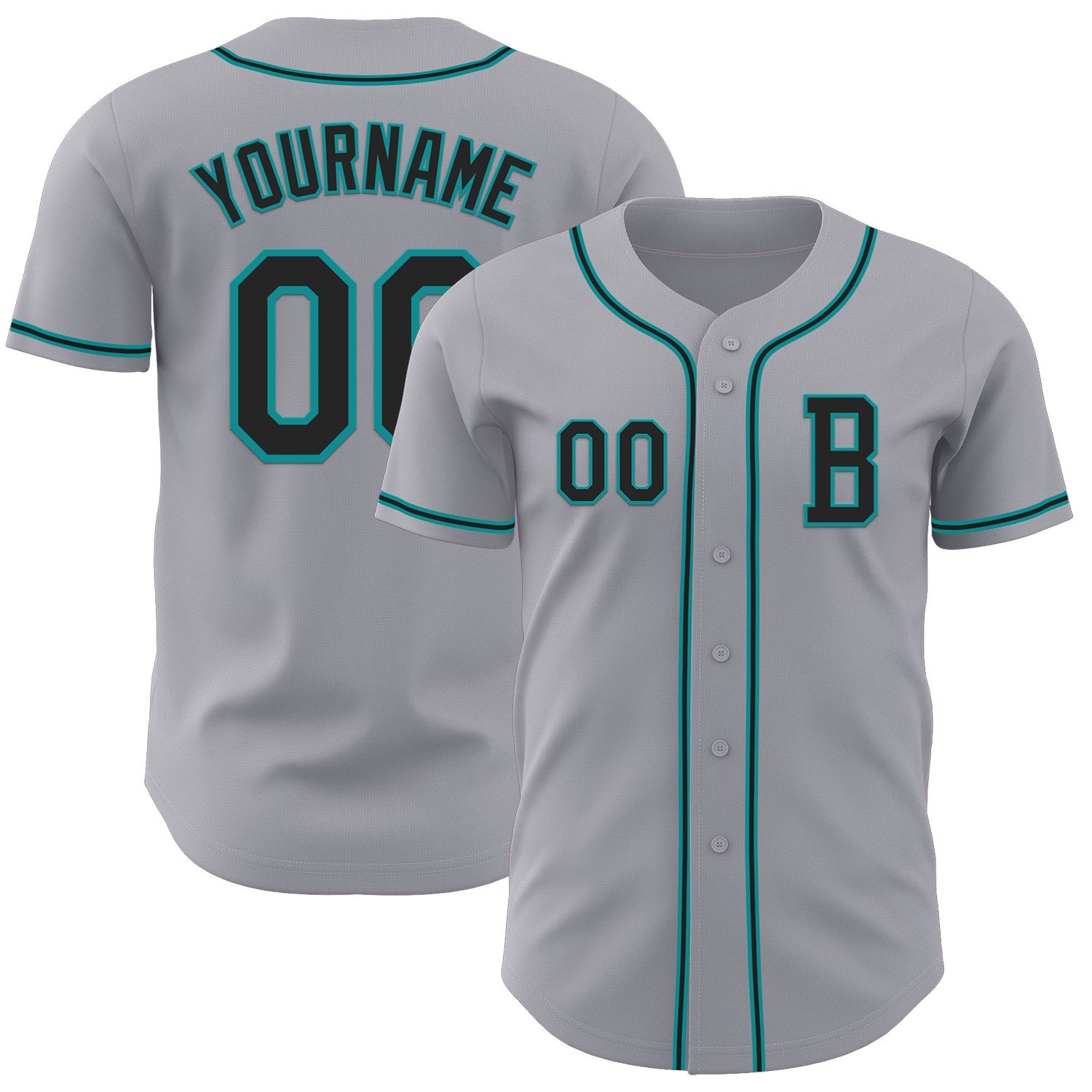 Custom Gray Black-Teal Authentic Baseball Jersey - Main View