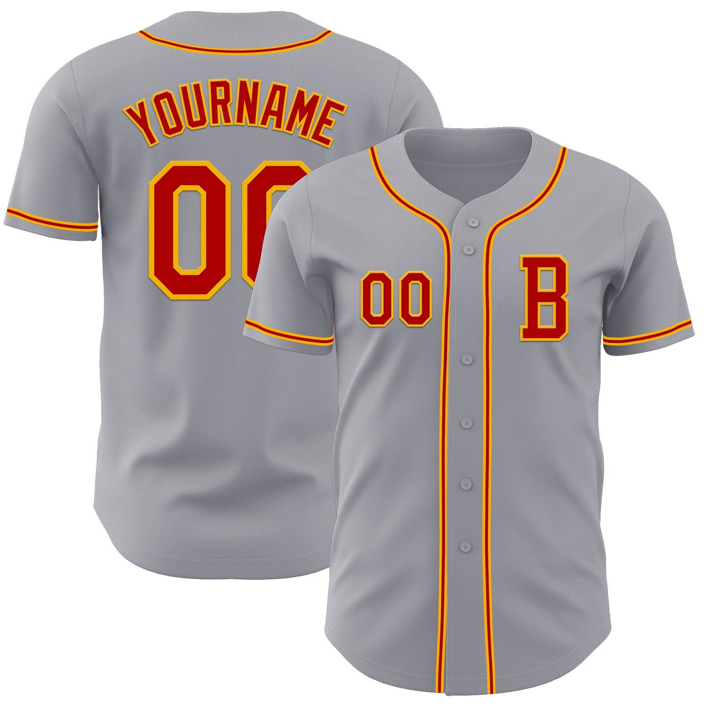 Custom Gray Red-Gold Authentic Baseball Jersey - Main View