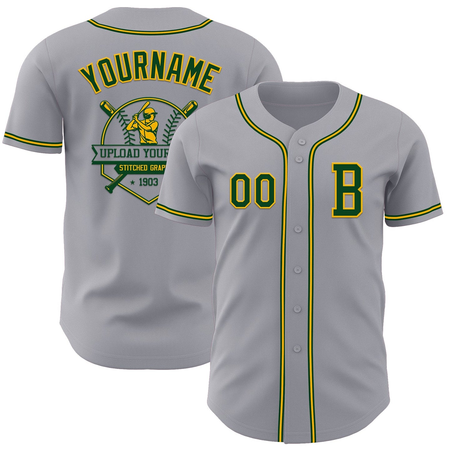 Custom Gray Green-Gold Authentic Baseball Jersey view 5