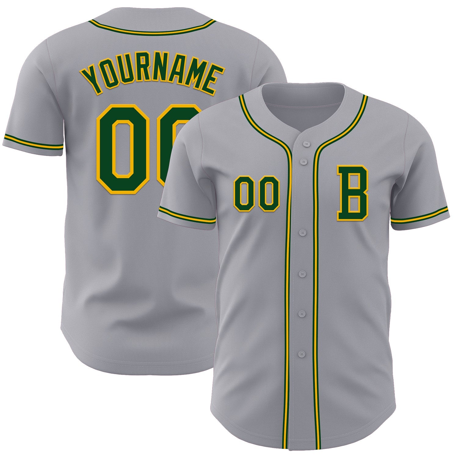 Custom Gray Green-Gold Authentic Baseball Jersey - Main View