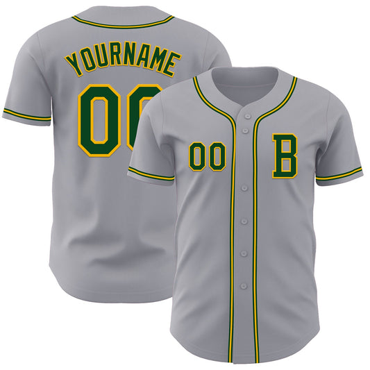 Custom Gray Green-Gold Authentic Baseball Jersey - Main View