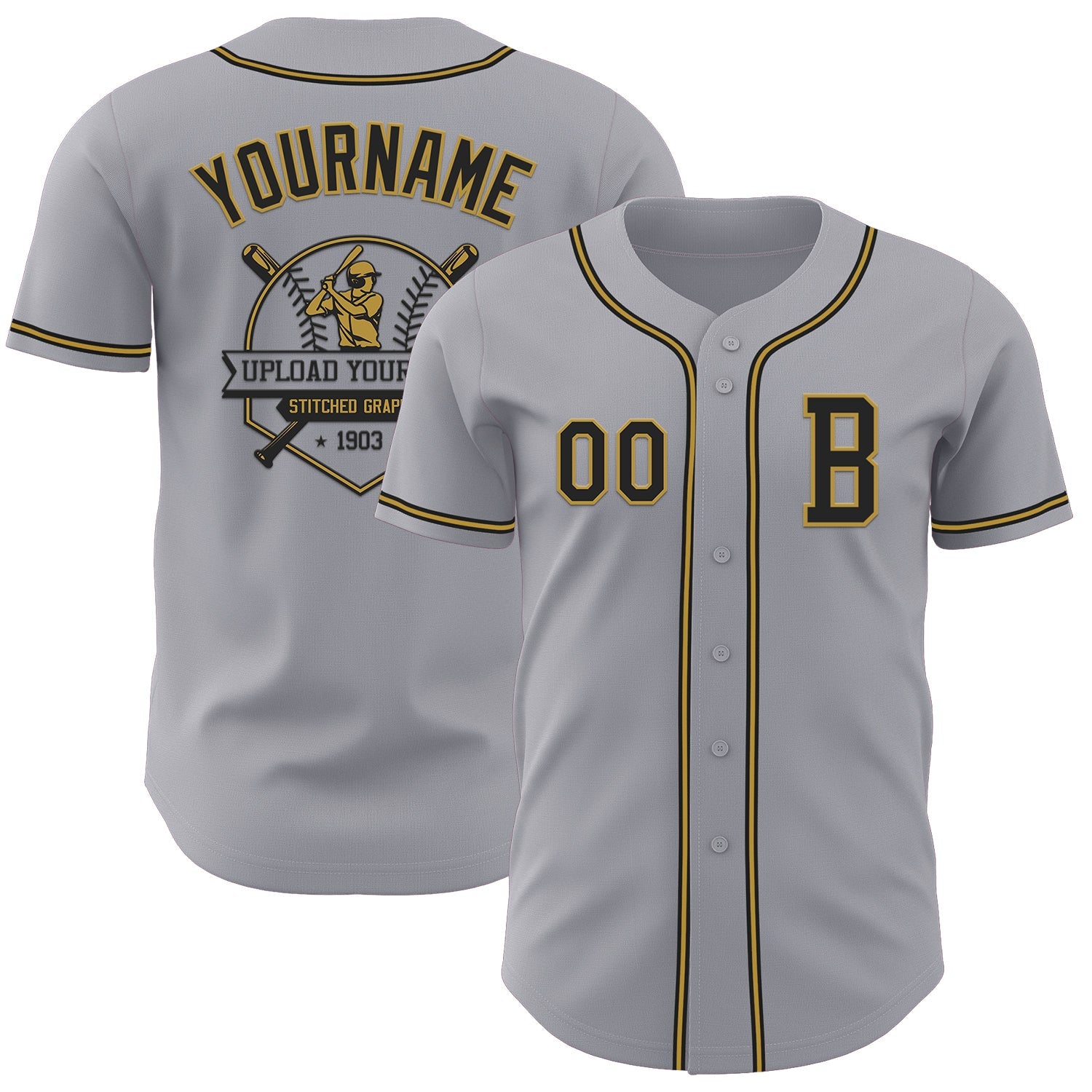 Custom Gray Black-Old Gold Authentic Baseball Jersey view 5