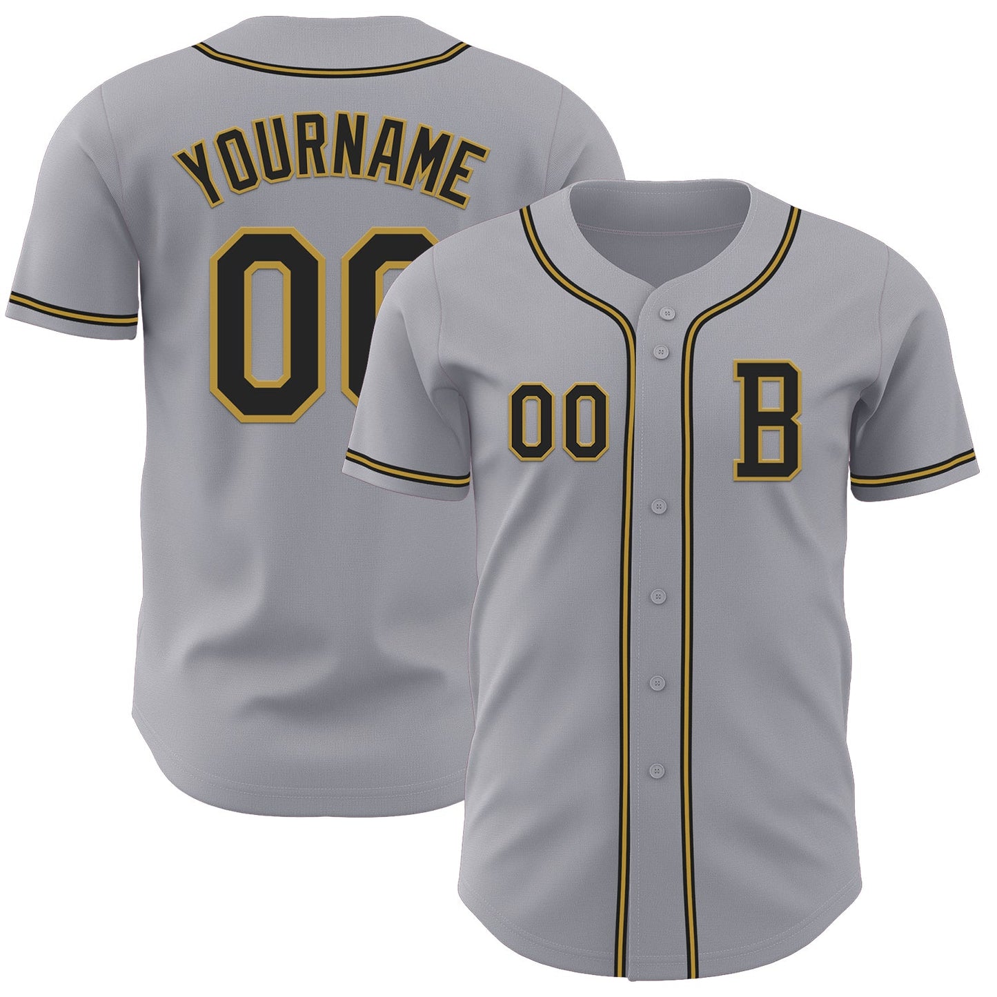 Custom Gray Black-Old Gold Authentic Baseball Jersey - Main View