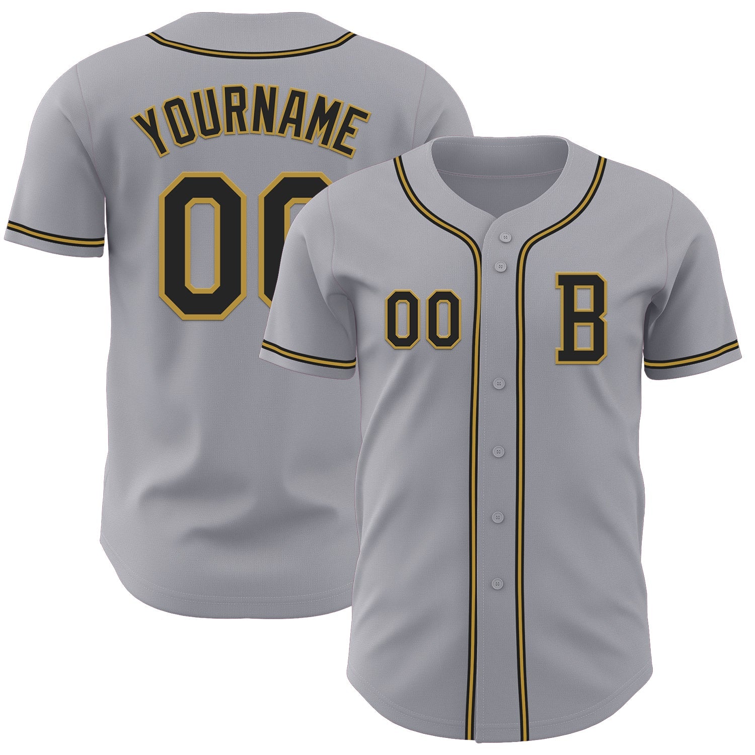 Custom Gray Black-Old Gold Authentic Baseball Jersey - Main View