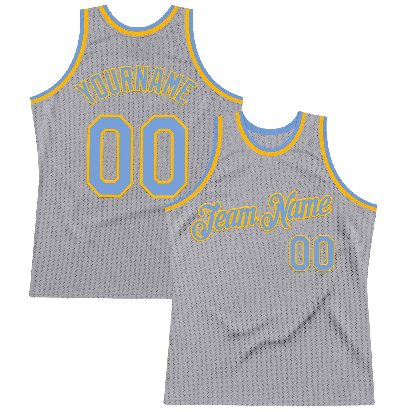 Custom Gray Light Blue-Gold Authentic Throwback Basketball Jersey - Main View