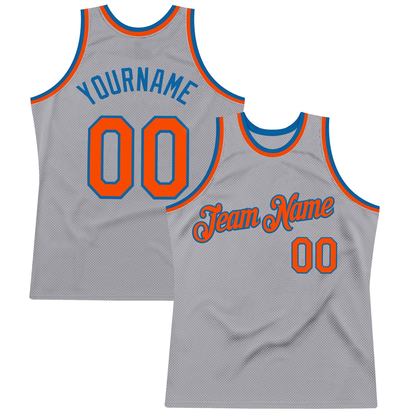 Custom Gray Orange-Light Blue Authentic Throwback Basketball Jersey - Main View