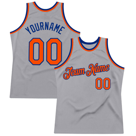 Custom Gray Orange-Royal Authentic Throwback Basketball Jersey - Main View
