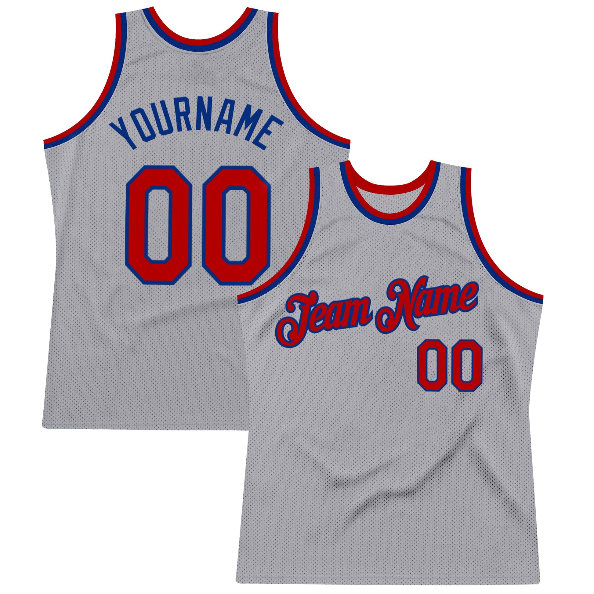 Custom Gray Red-Royal Authentic Throwback Basketball Jersey - Main View