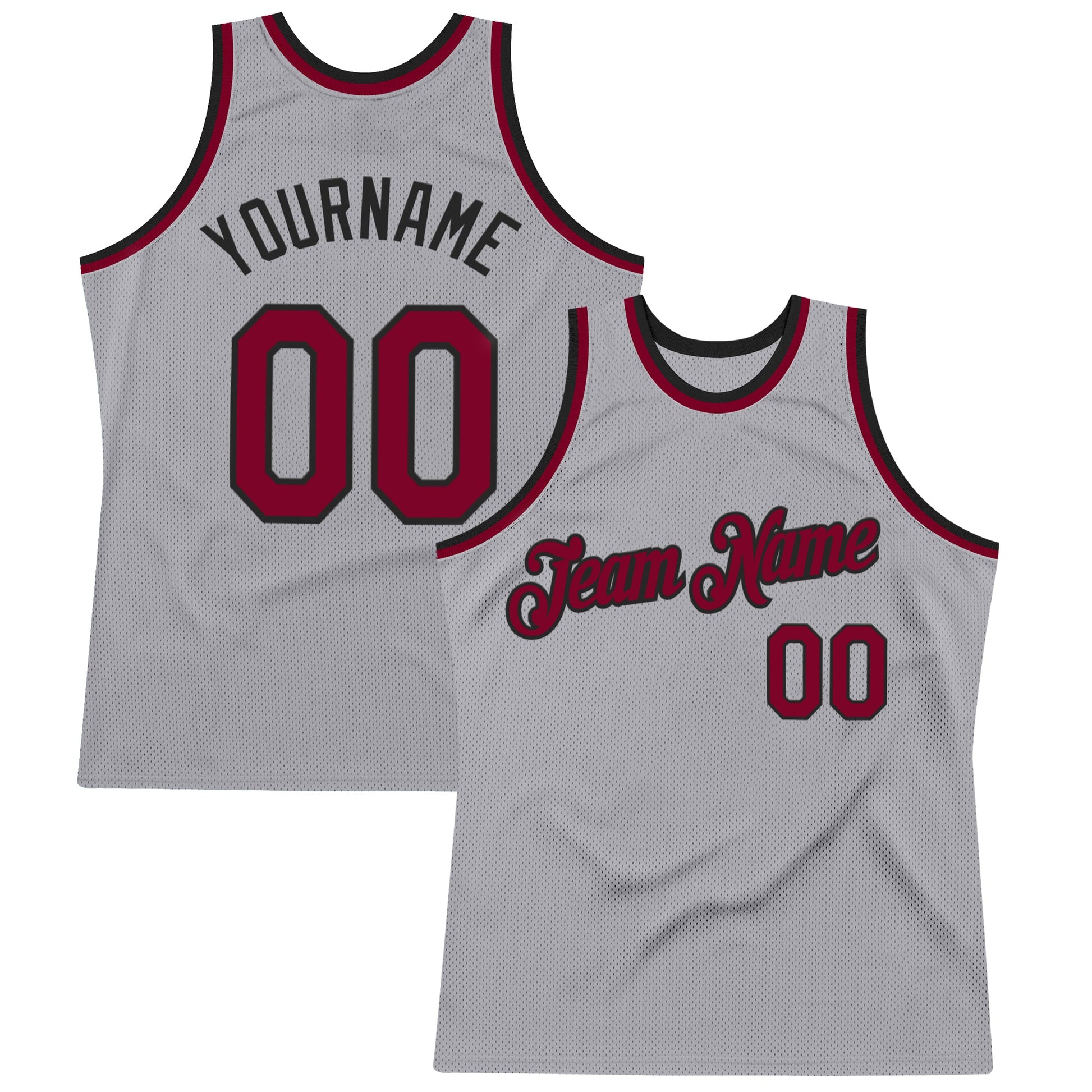 Custom Gray Maroon-Black Authentic Throwback Basketball Jersey - Main View