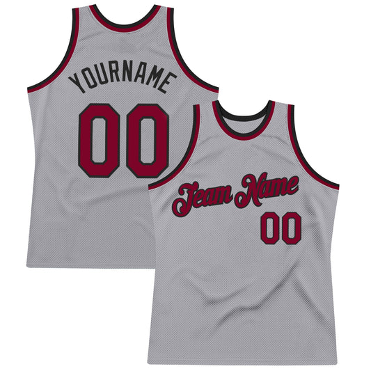 Custom Gray Maroon-Black Authentic Throwback Basketball Jersey - Main View