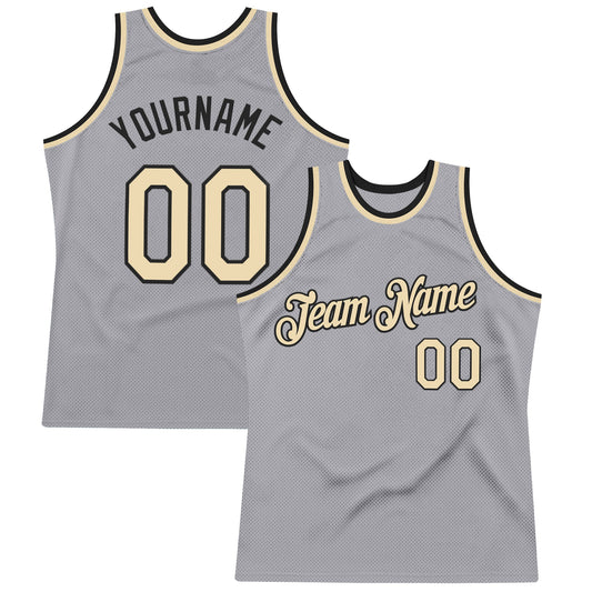 Custom Gray Cream-Black Authentic Throwback Basketball Jersey - Main View