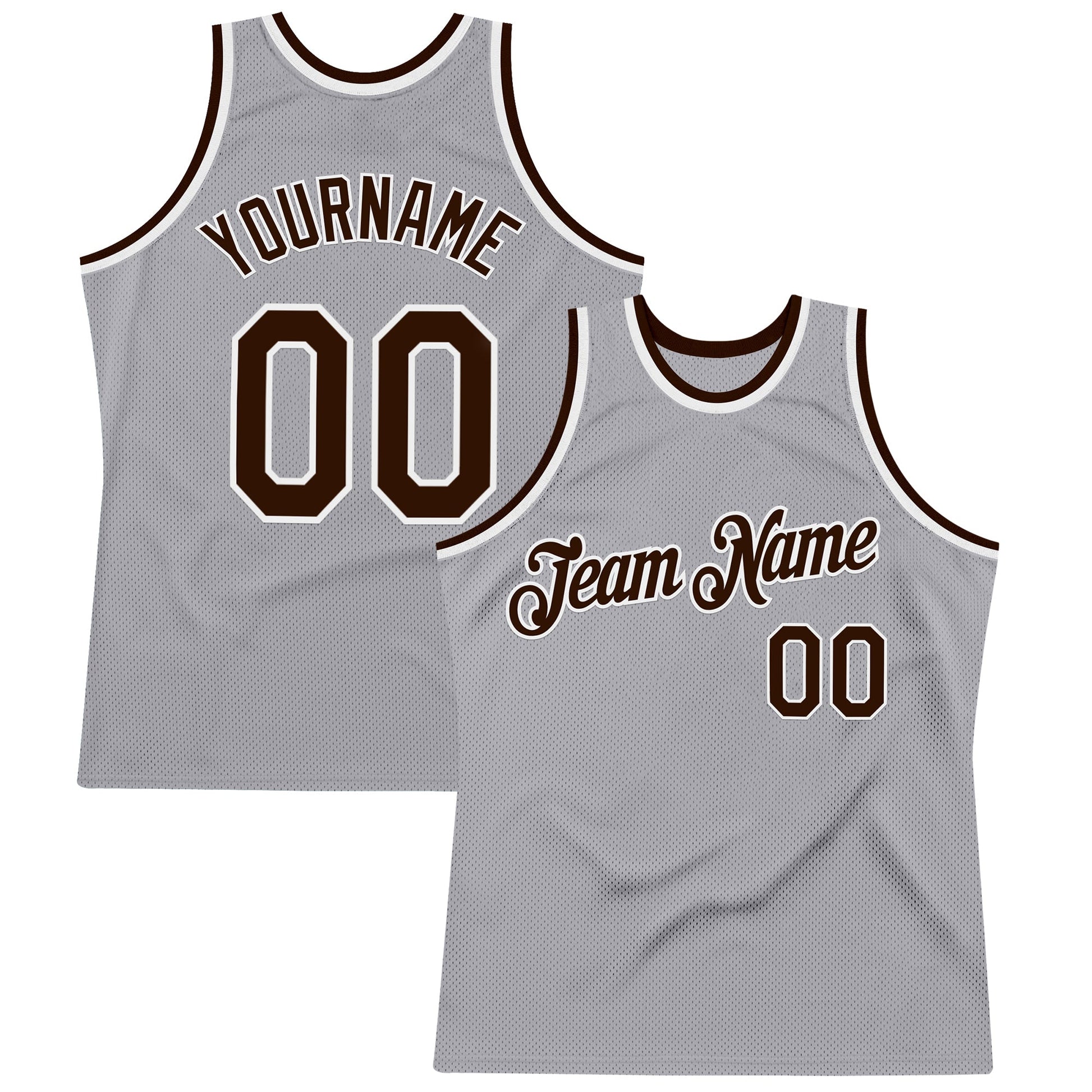 Custom Gray Brown-White Authentic Throwback Basketball Jersey - Main View