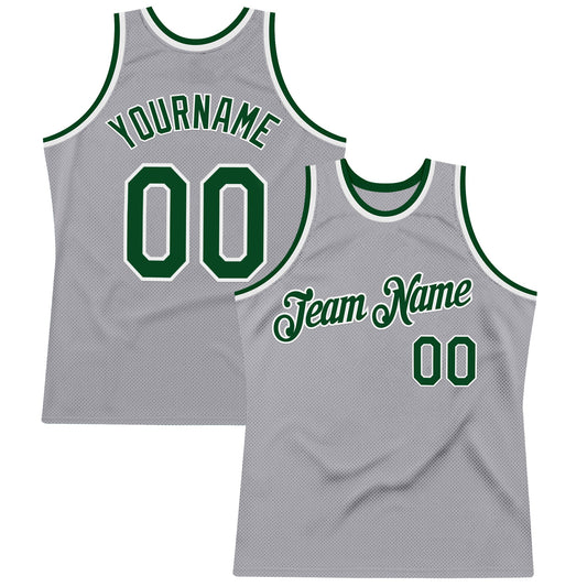 Custom Gray Green-White Authentic Throwback Basketball Jersey - Main View