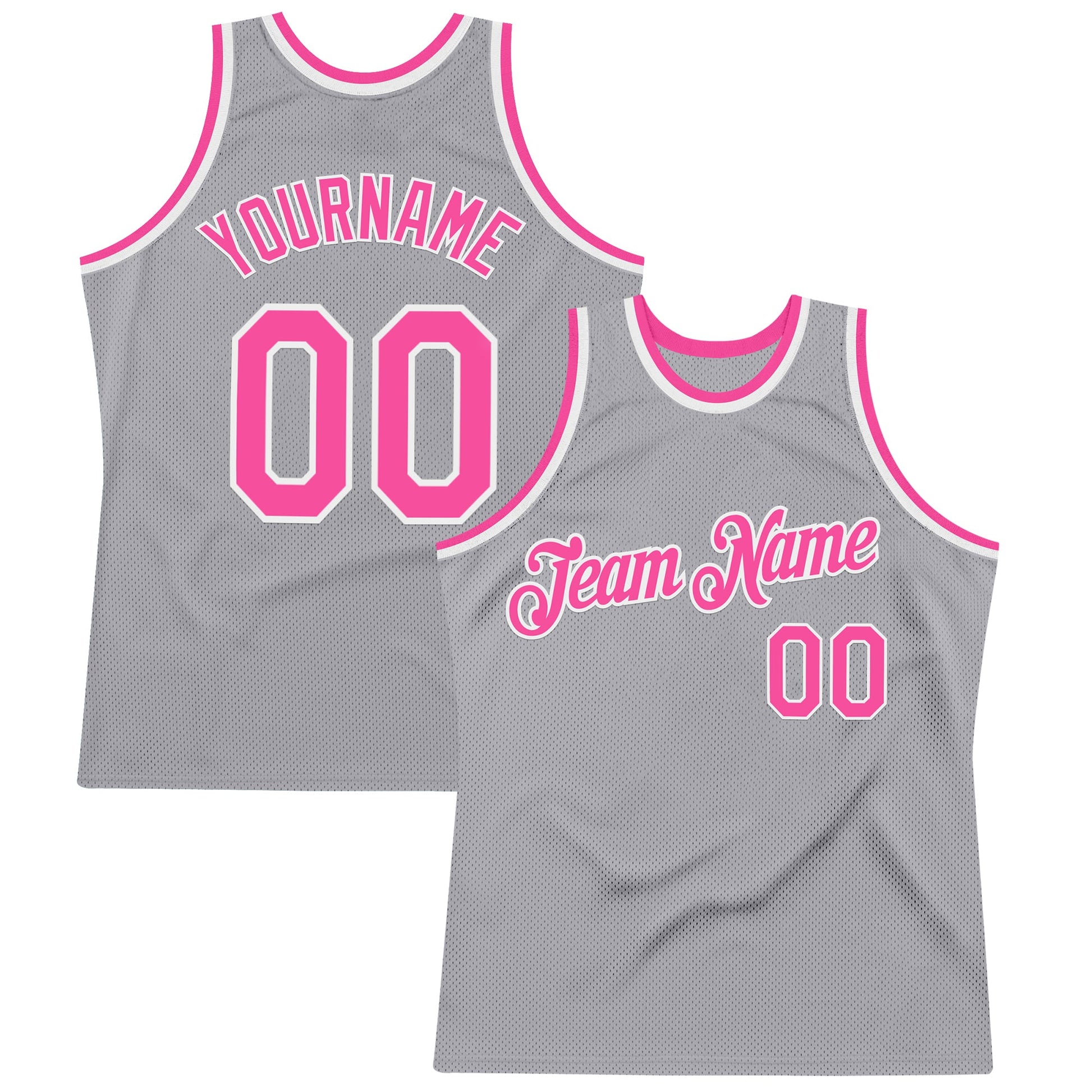 Custom Gray Pink-White Authentic Throwback Basketball Jersey - Main View