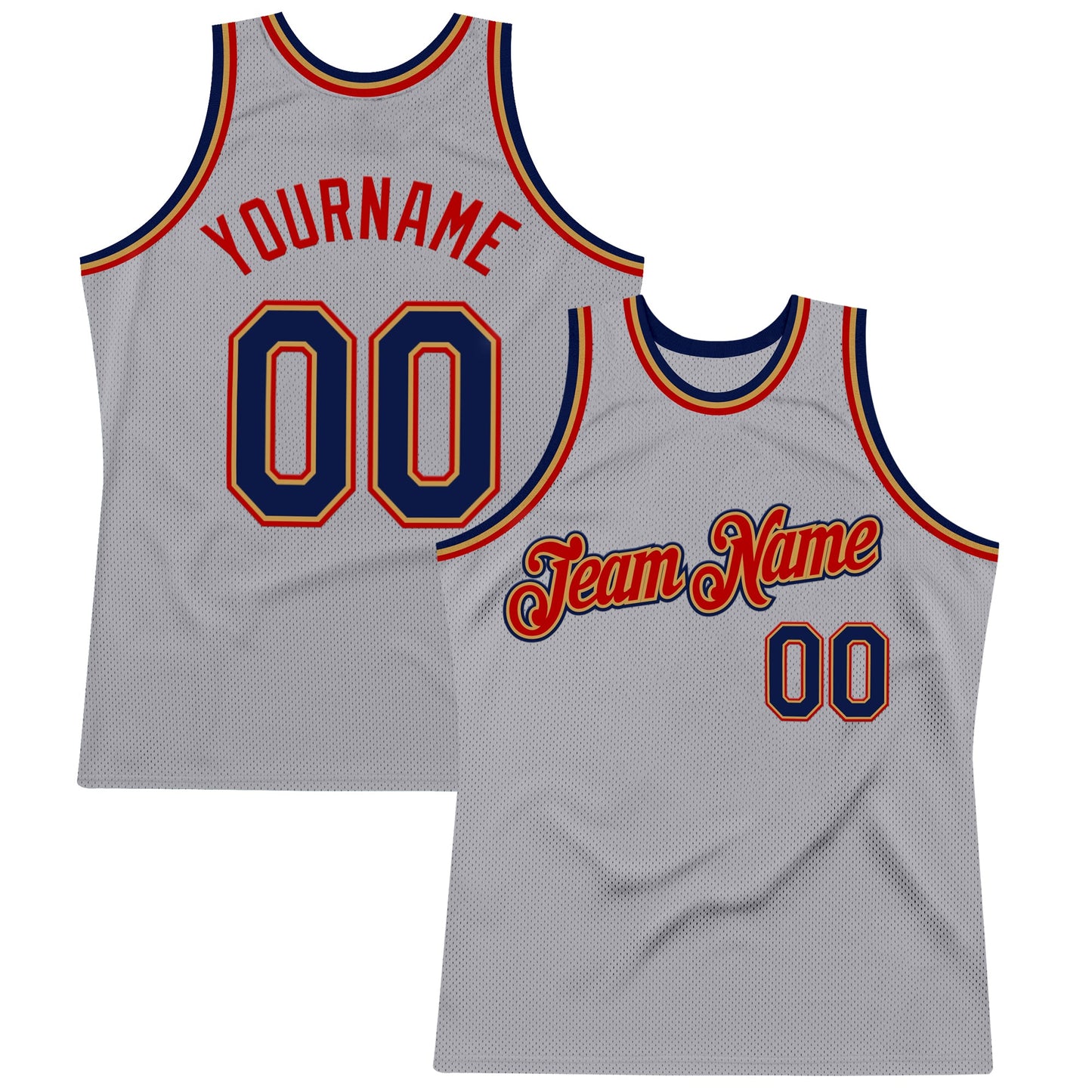 Custom Gray Navy Old Gold-Red Authentic Throwback Basketball Jersey - Main View
