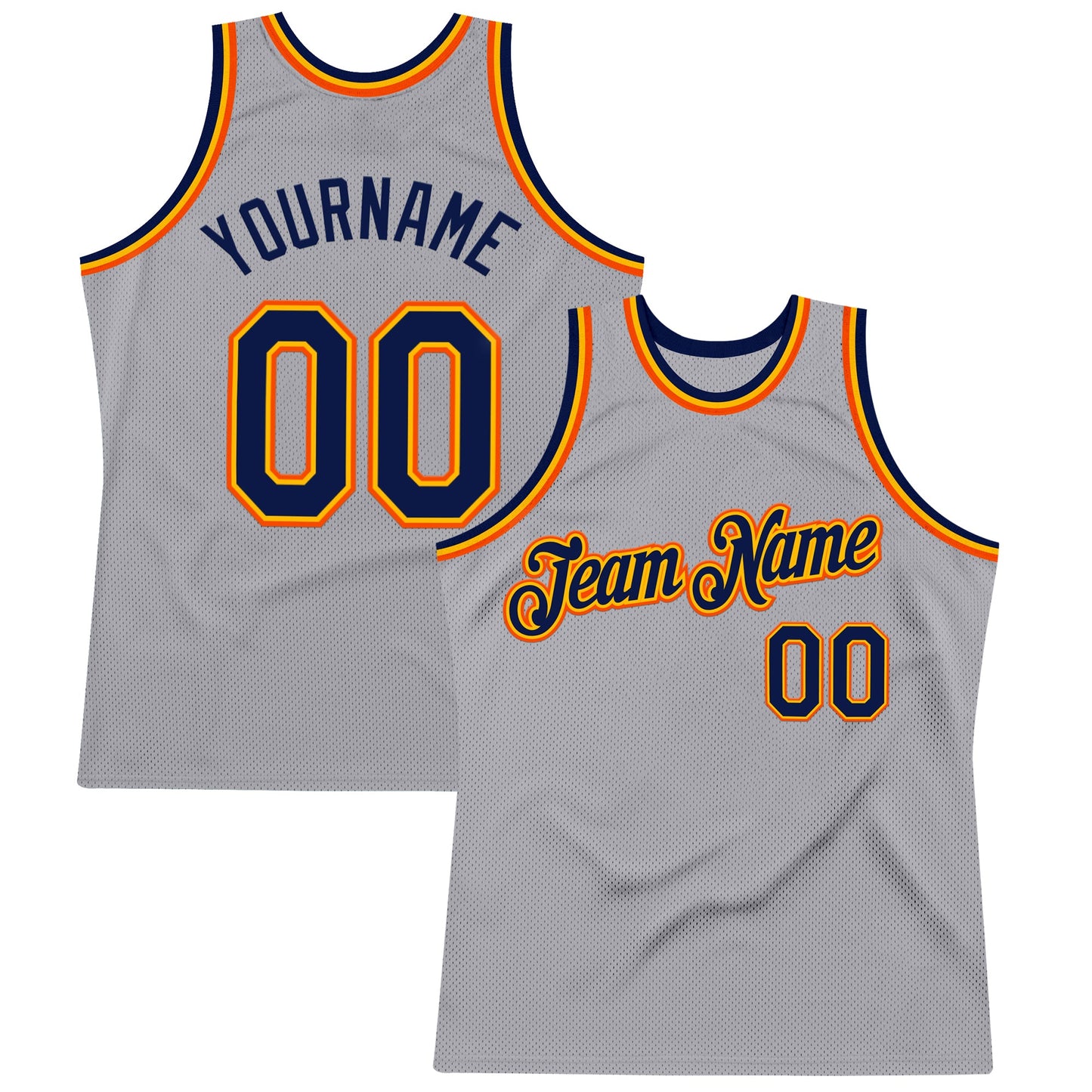 Custom Gray Navy Gold-Orange Authentic Throwback Basketball Jersey - Main View