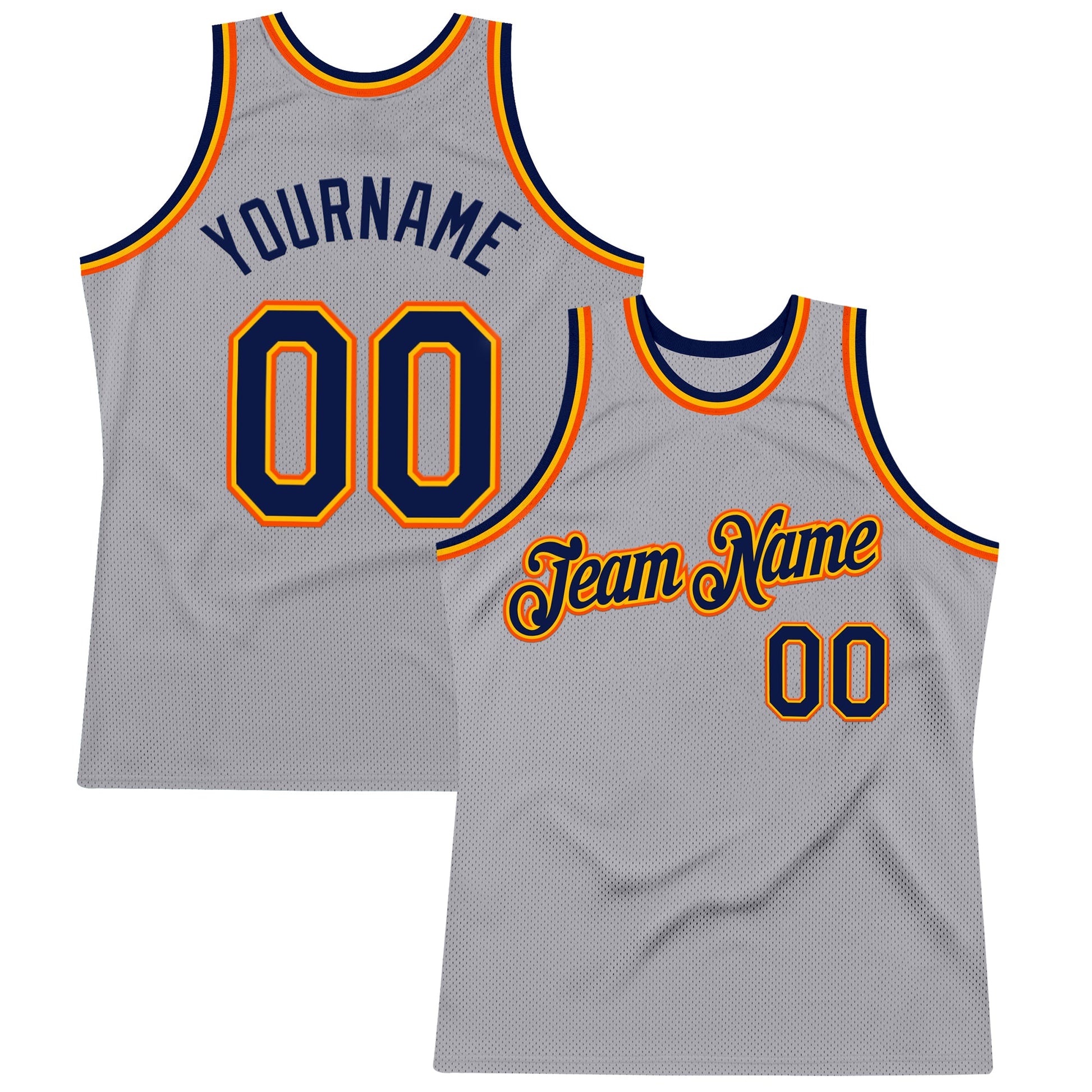 Custom Gray Navy Gold-Orange Authentic Throwback Basketball Jersey - Main View