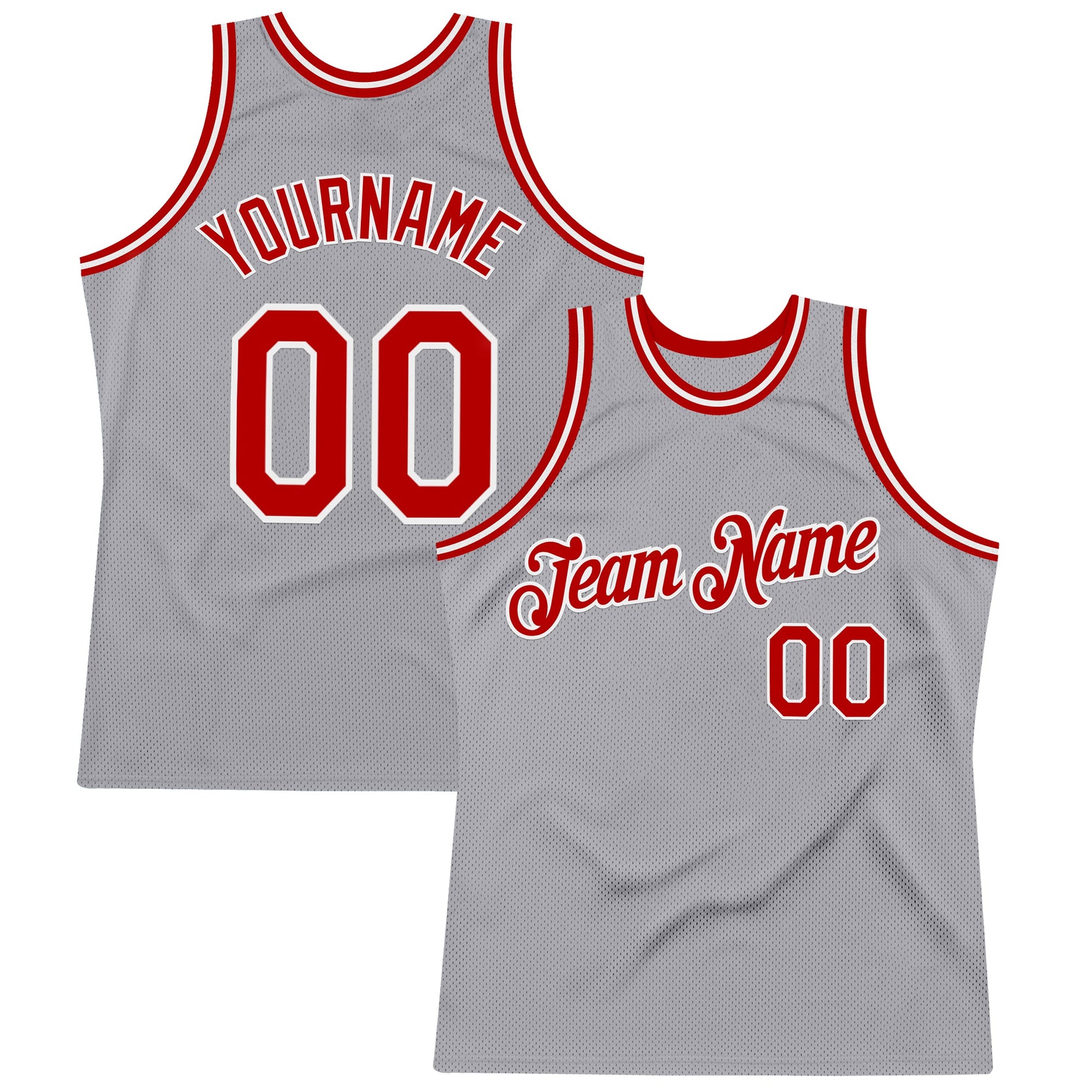 Custom Gray Red-White Authentic Throwback Basketball Jersey - Main View