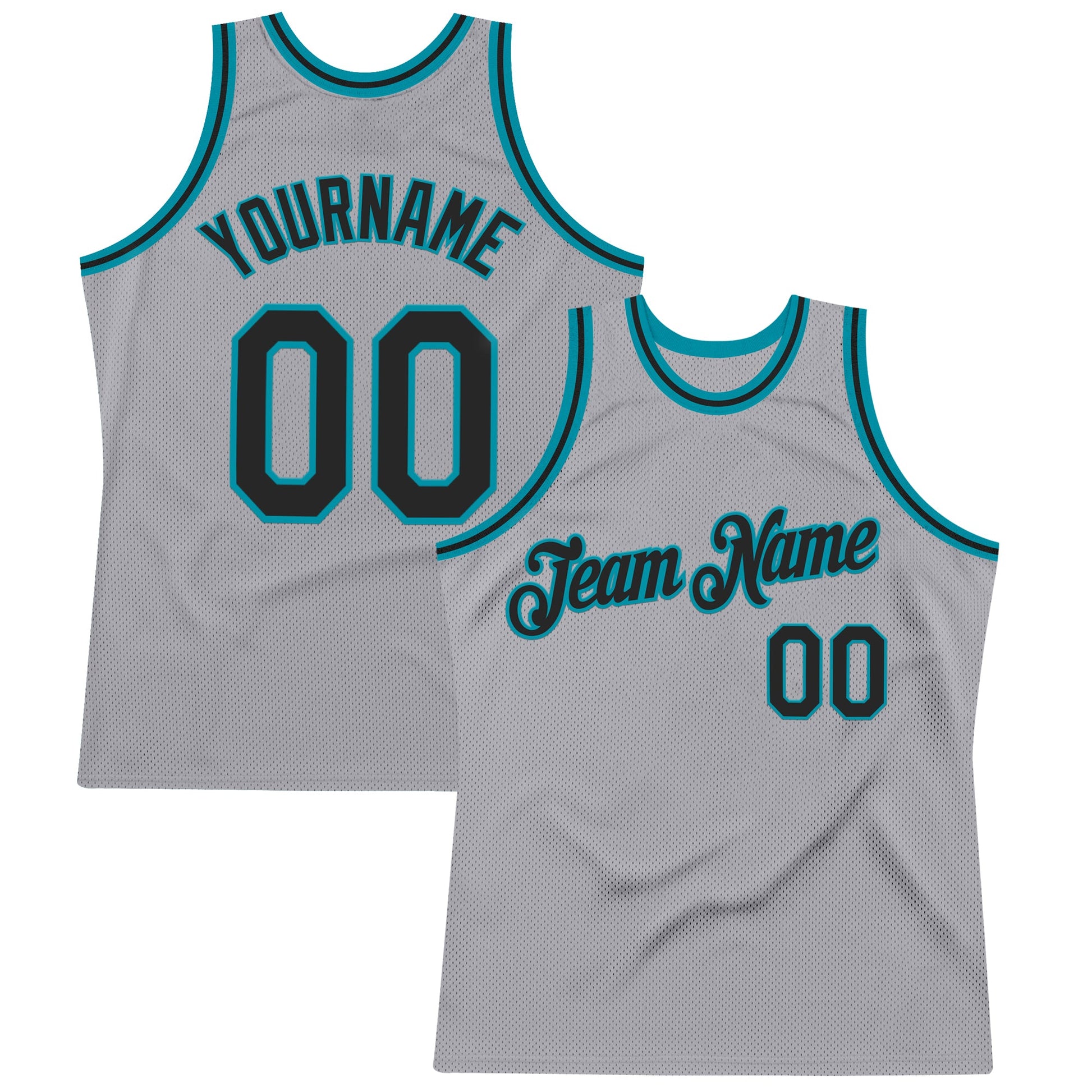 Custom Gray Black-Teal Authentic Throwback Basketball Jersey - Main View
