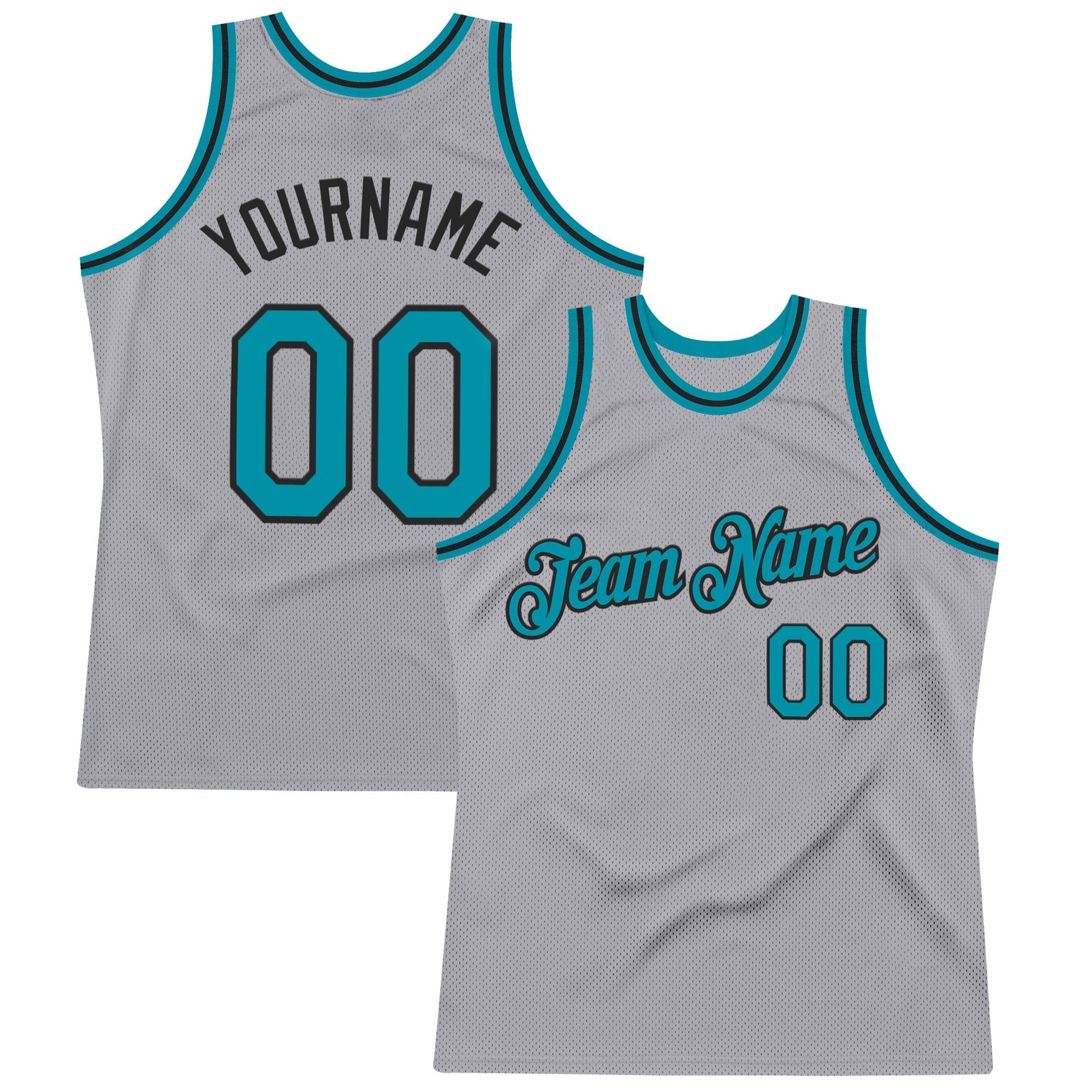 Custom Gray Teal-Black Authentic Throwback Basketball Jersey - Main View